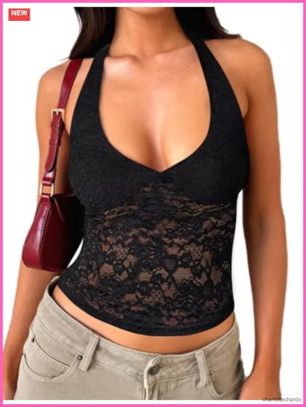 Women's Lace Halter Crop Top Sleeveless Y2K Backless Tank